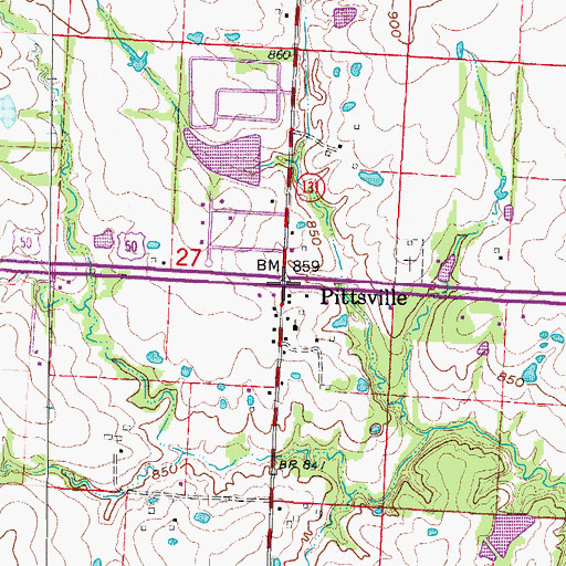 Topographic Map of Pittsville, MO