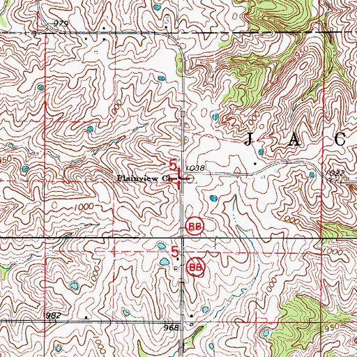 Topographic Map of Plainview Church, MO