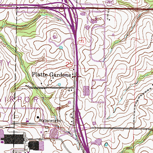 Topographic Map of Platte Gardens, MO