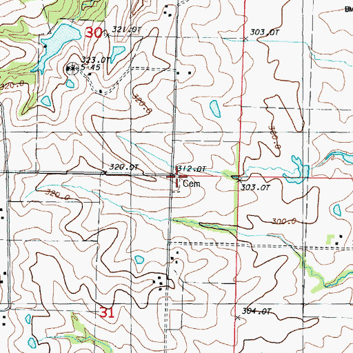 Topographic Map of Platte Valley Cemetery, MO