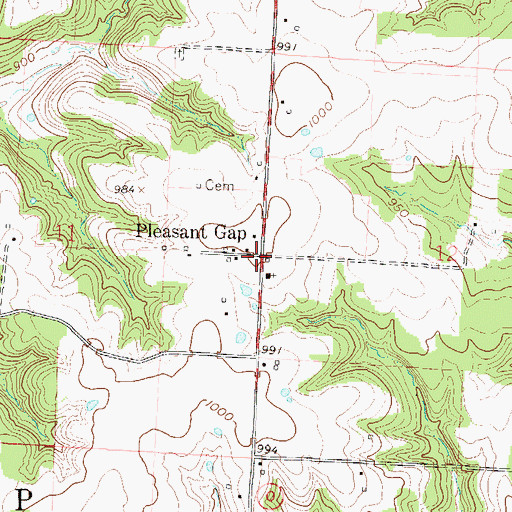 Topographic Map of Pleasant Gap, MO