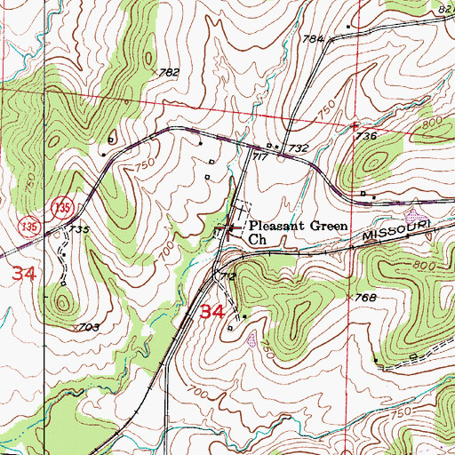 Topographic Map of Pleasant Green Church, MO