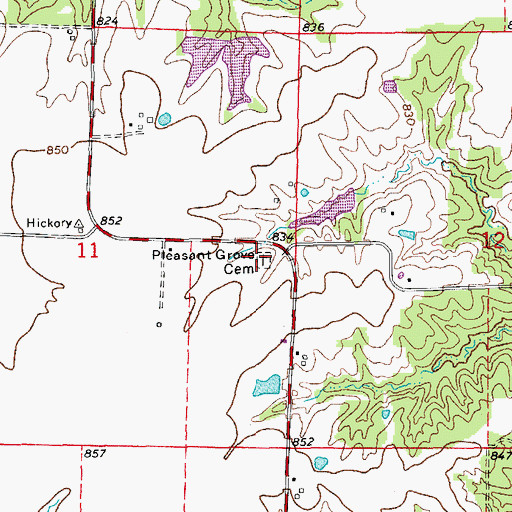 Topographic Map of Pleasant Grove Cemetery, MO