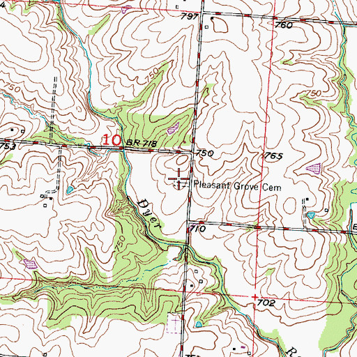 Topographic Map of Pleasant Grove Cemetery, MO