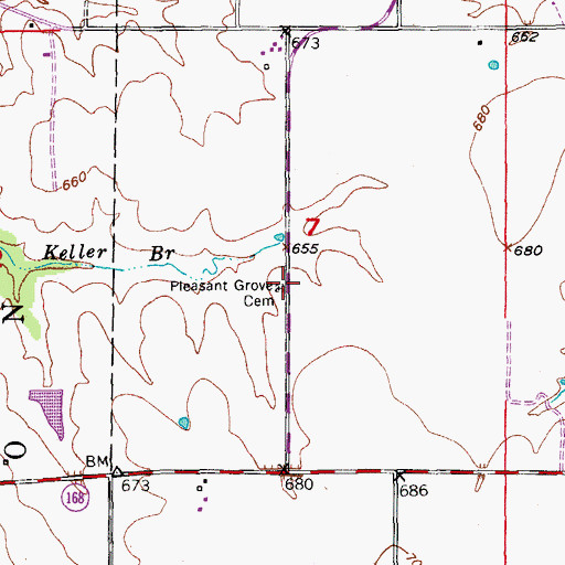 Topographic Map of Pleasant Grove Cemetery, MO