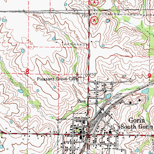 Topographic Map of Pleasant Grove Cemetery, MO