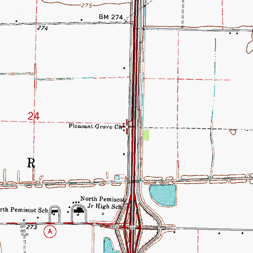 Topographic Map of Pleasant Grove Church, MO