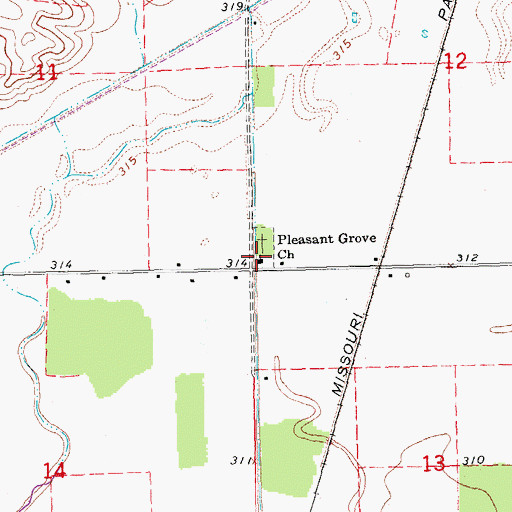 Topographic Map of Pleasant Grove Church, MO