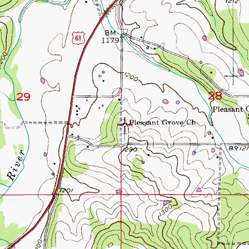 Topographic Map of Pleasant Grove Church, MO