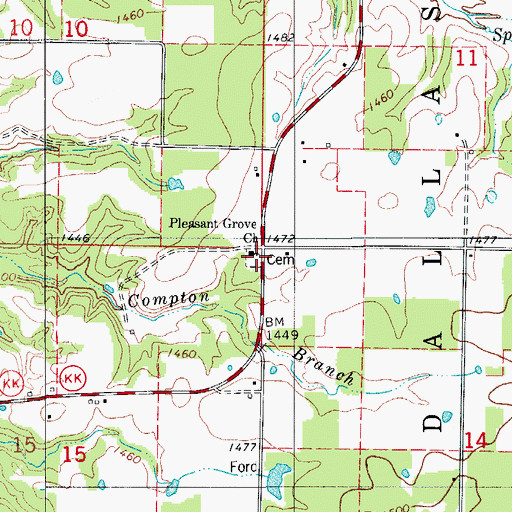 Topographic Map of Pleasant Grove Church, MO