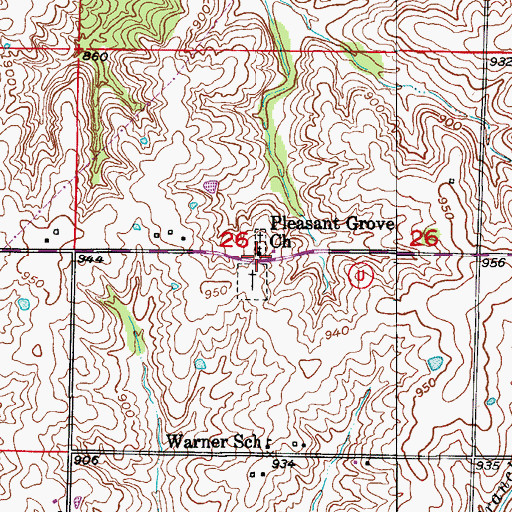 Topographic Map of Pleasant Grove Church, MO