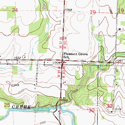 Topographic Map of Pleasant Grove School (historical), MO