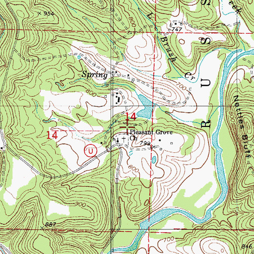 Topographic Map of Pleasant Grove School, MO