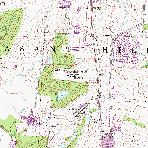 Topographic Map of Pleasant Hill Cemetery, MO