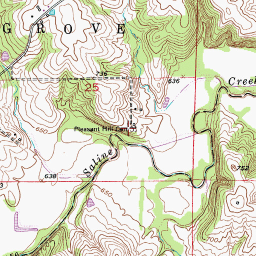 Topographic Map of Pleasant Hill Cemetery, MO