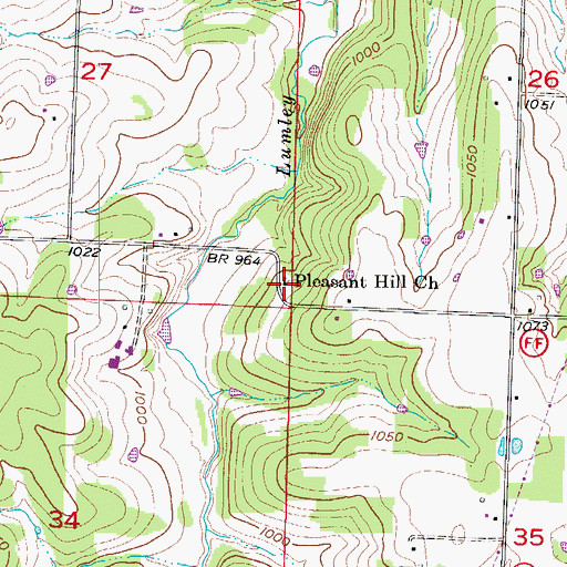 Topographic Map of Pleasant Hill Church, MO