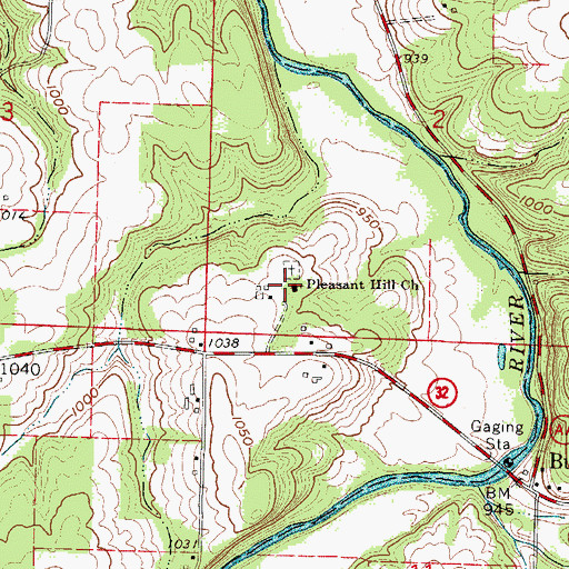 Topographic Map of Pleasant Hill Church, MO
