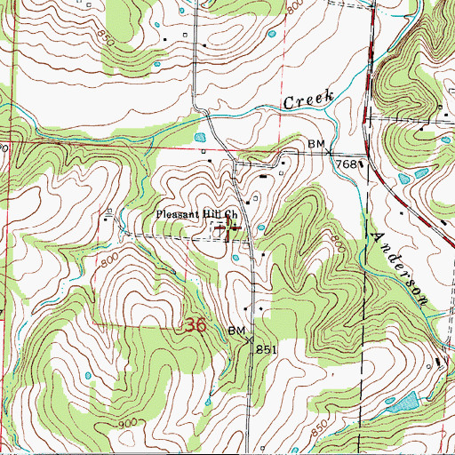 Topographic Map of Pleasant Hill Church, MO