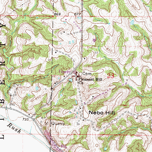 Topographic Map of Pleasant Hill Church, MO