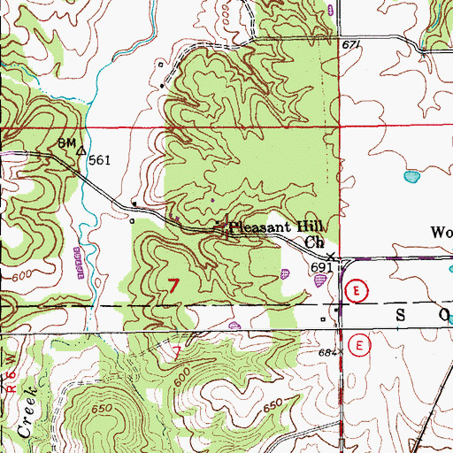 Topographic Map of Pleasant Hill Church, MO