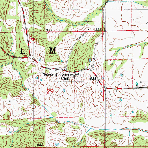 Topographic Map of Pleasant Home Cemetery, MO