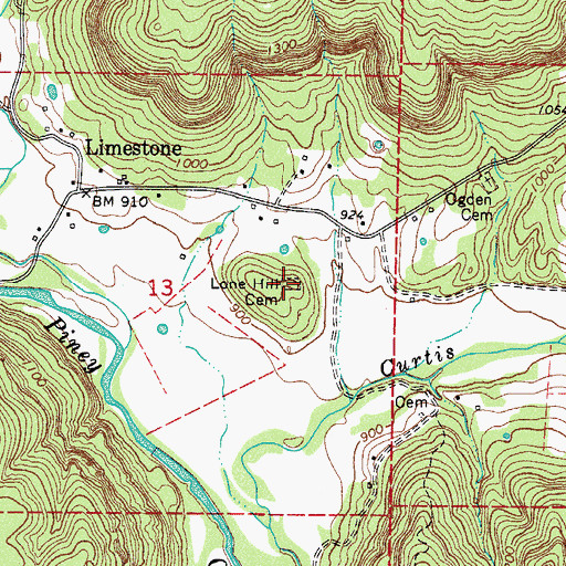 Topographic Map of Lone Hill Cemetery, AR