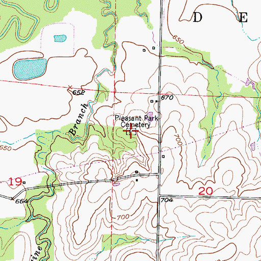 Topographic Map of Pleasant Park Cemetery, MO