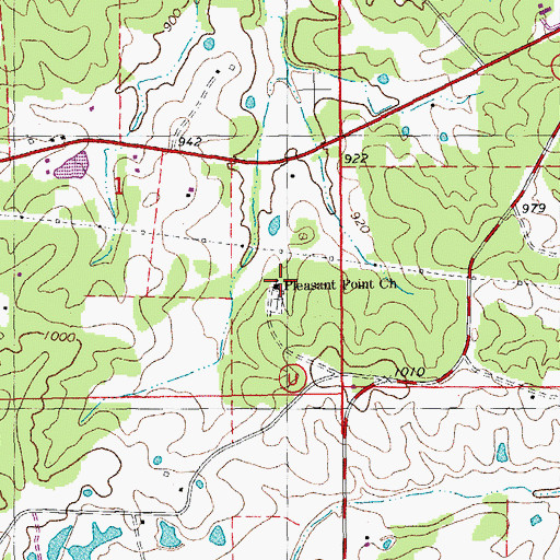 Topographic Map of Pleasant Point Church, MO