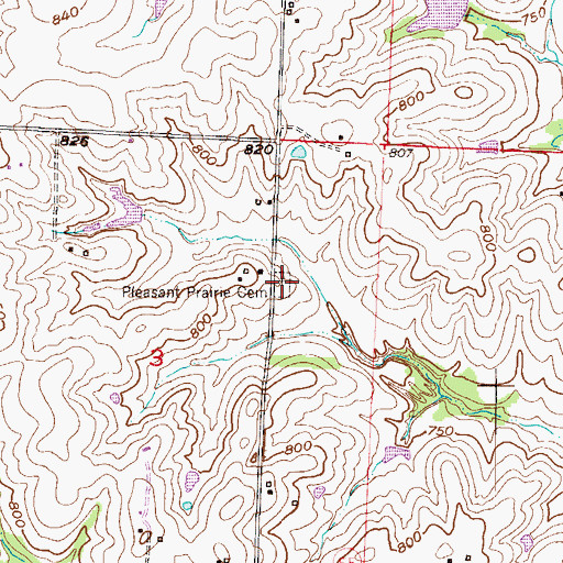 Topographic Map of Pleasant Prairie Cemetery, MO