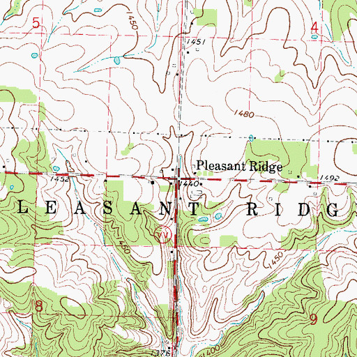 Topographic Map of Pleasant Ridge, MO