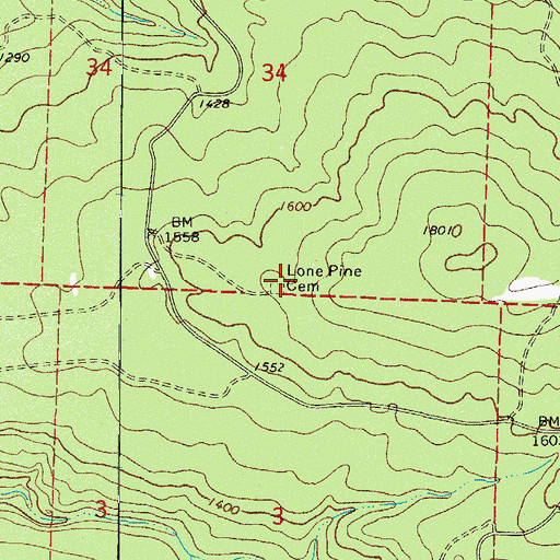Topographic Map of Lone Pine Cemetery, AR