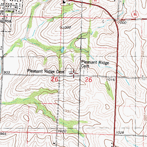Topographic Map of Pleasant Ridge Cemetery, MO