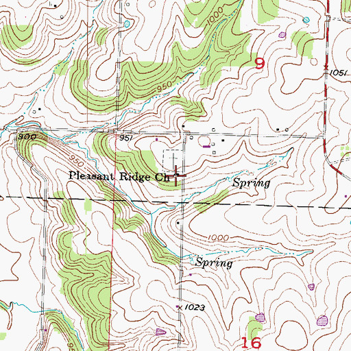Topographic Map of Pleasant Ridge Church, MO