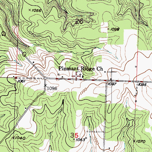Topographic Map of Pleasant Ridge Church, MO