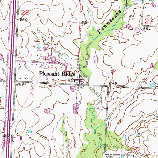 Topographic Map of Pleasant Ridge Church, MO