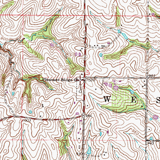 Topographic Map of Pleasant Ridge Baptist Church, MO