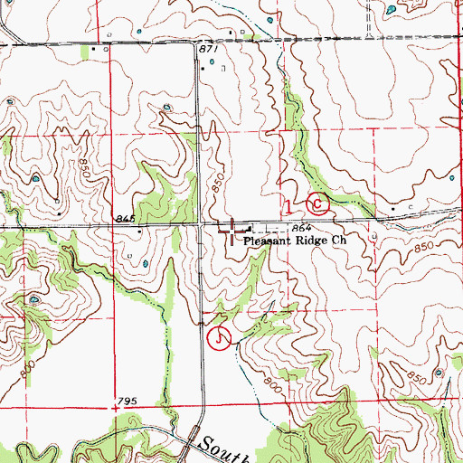 Topographic Map of Pleasant Ridge Church, MO