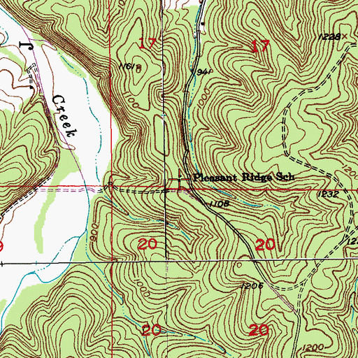 Topographic Map of Pleasant Ridge School, MO