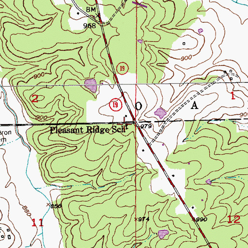 Topographic Map of Pleasant Ridge School, MO