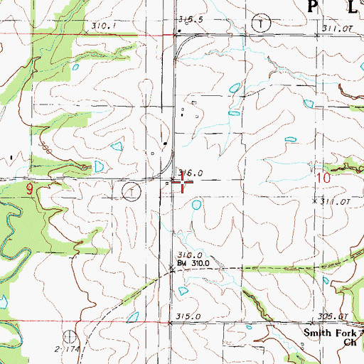 Topographic Map of Pleasant Ridge School, MO