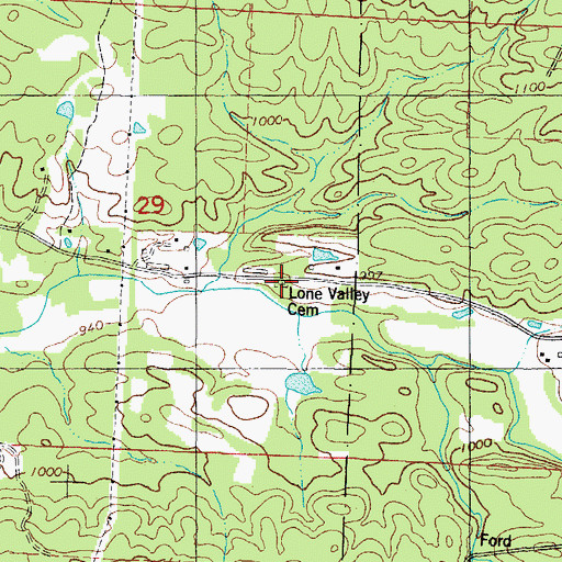 Topographic Map of Lone Valley Cemetery, AR