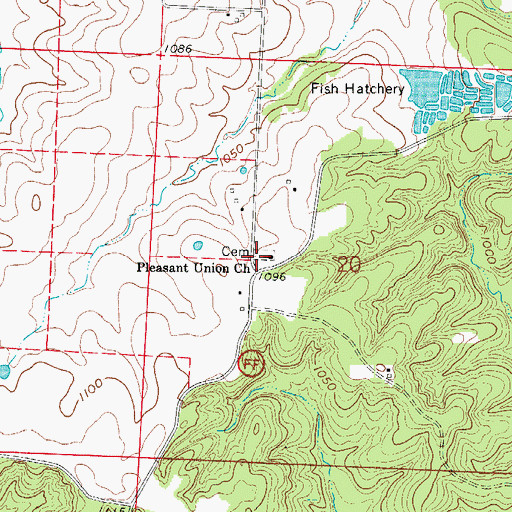 Topographic Map of Pleasant Union Church, MO