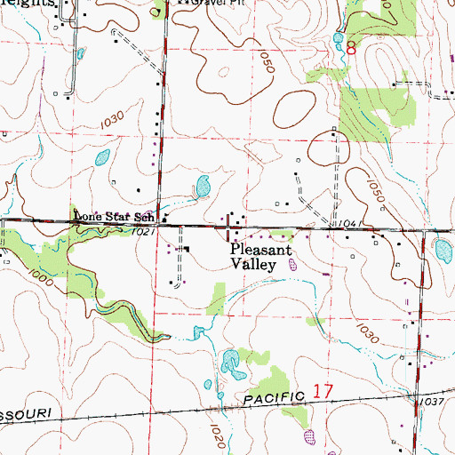 Topographic Map of Pleasant Valley, MO