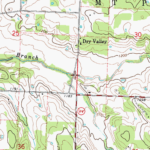 Topographic Map of Pleasant Valley, MO