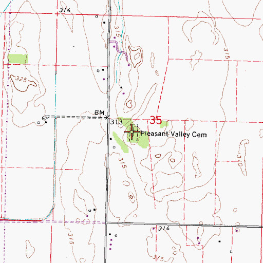 Topographic Map of Pleasant Valley Cemetery, MO