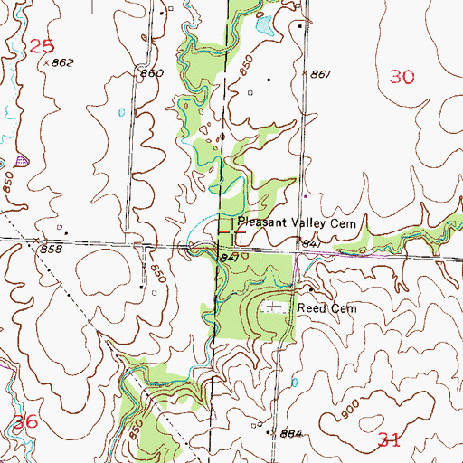 Topographic Map of Pleasant Valley Cemetery, MO