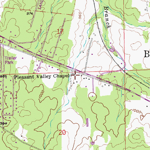 Topographic Map of Pleasant Valley Chapel, MO