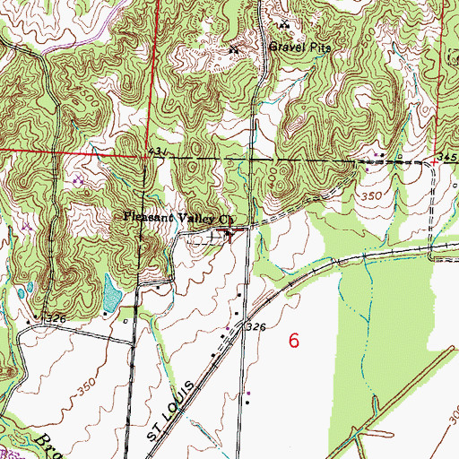 Topographic Map of Pleasant Valley Church, MO