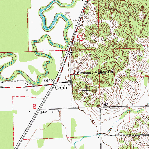 Topographic Map of Pleasant Valley Church, MO
