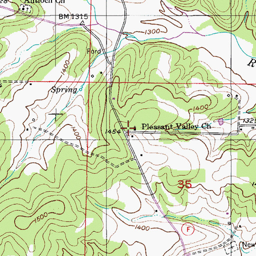 Topographic Map of Pleasant Valley Church, MO